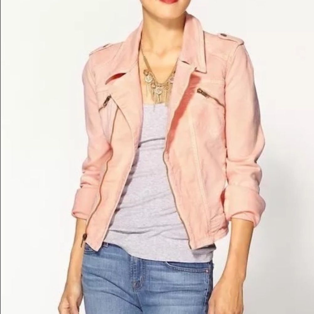 Sanctuary LA Peach Denim Moto Jacket Sz M